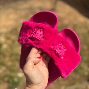 Versace Medusa Pink Furry Slides size 6